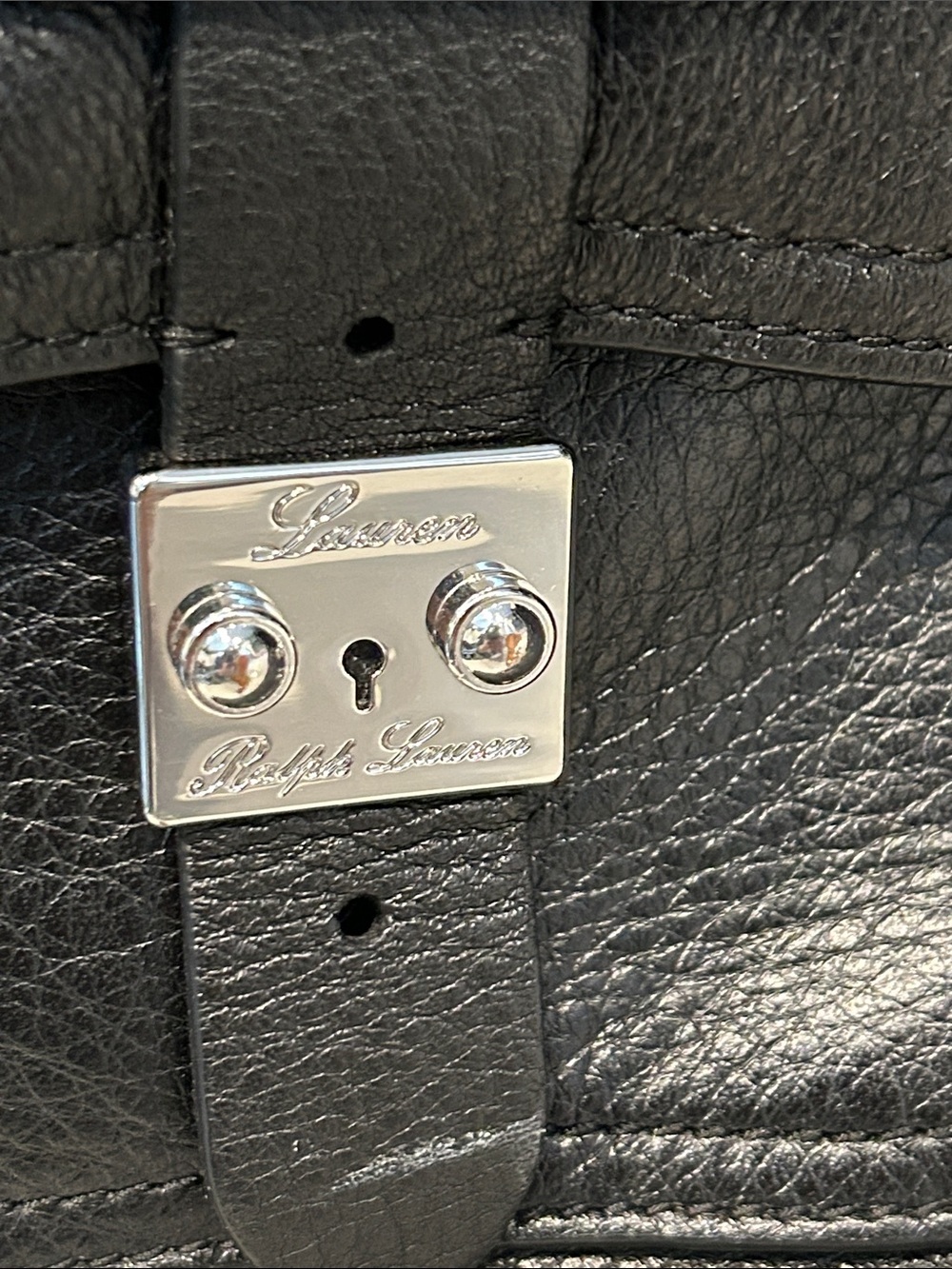 Ralph Lauren Black Pebbled Leather Shoulder Tote w/Equestrian Scarf & Charm - Picture 5 of 16